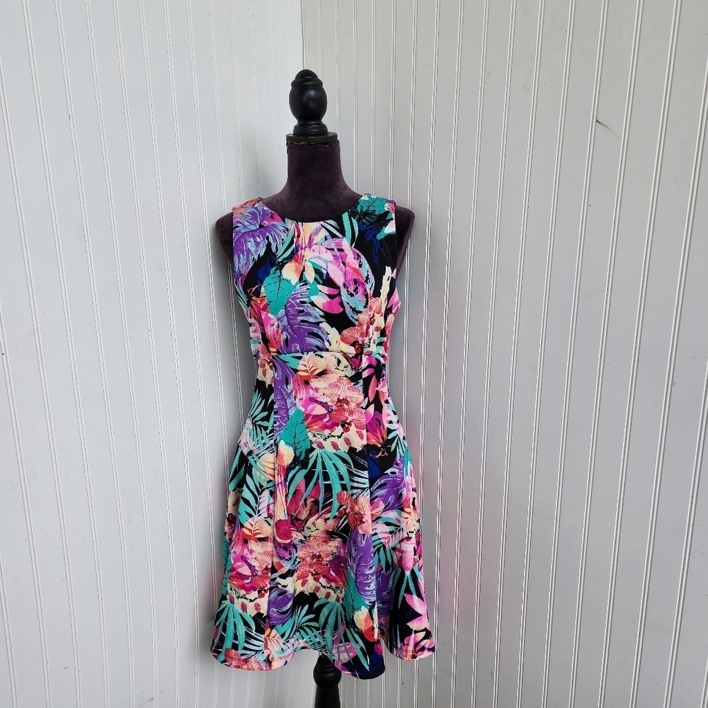 Spence Women's Floral Boho Sleeveless Floral Tropical Dress Stretch Zip Back 8